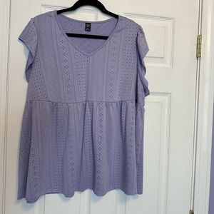 Purple eyelet flutter sleeve top